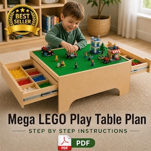 Mega Lego Table Plan Kids Activity Table Drawer Storage DIY PDF Guide