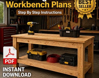 Garage Workbench Plans PDF DIY Workshop Table Woodworking Bench Digital Download