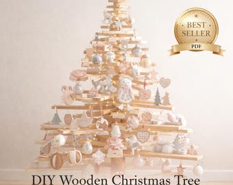Plan drewnianej choinki DIY w formacie PDF Minimalistyczny, nowoczesny wystrój świąteczny, obróbka drewna