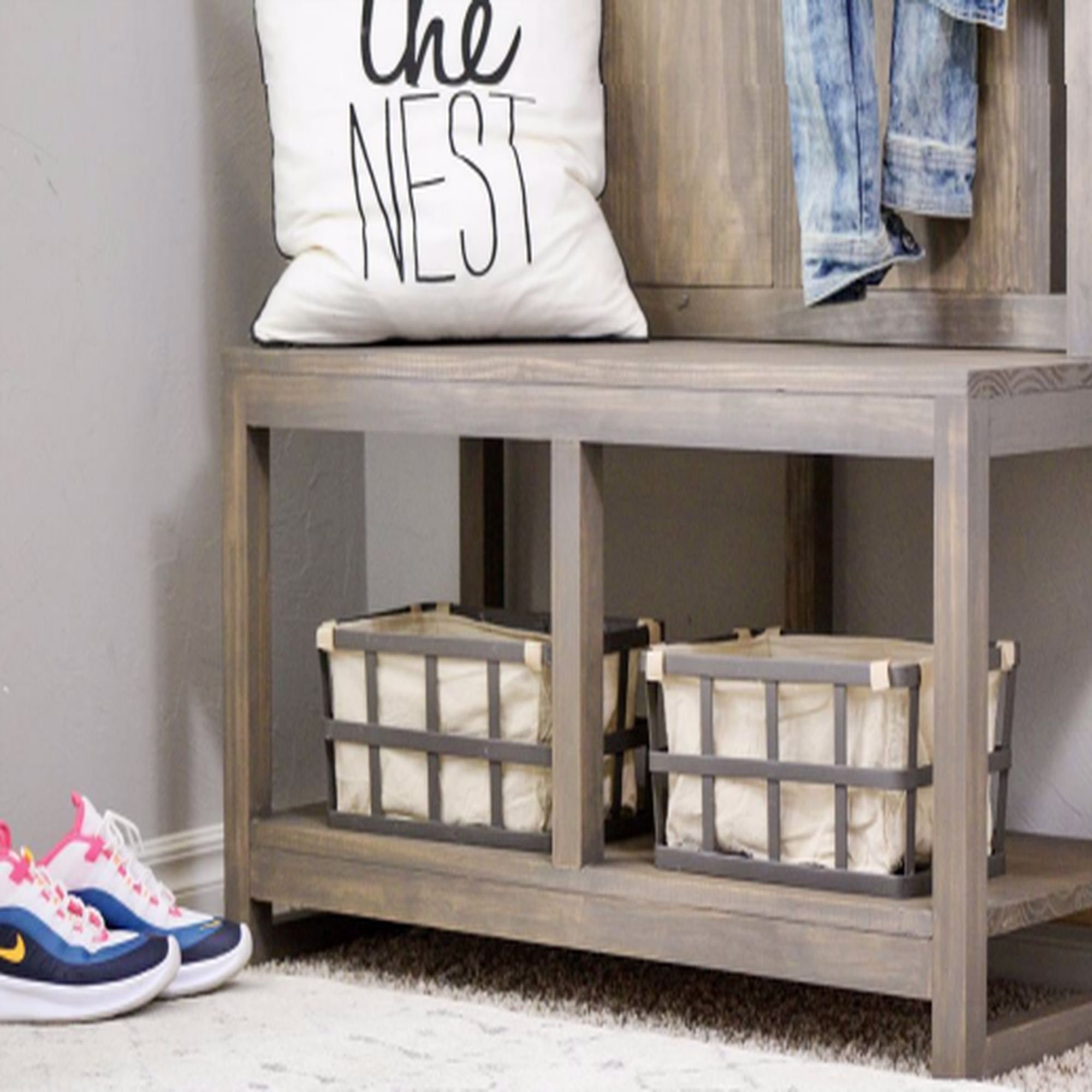 DIY Modern Hall Tree Bench, Coat Rack, Woodworking Hanger