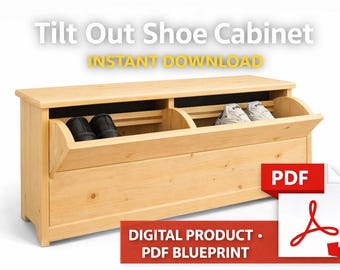 Plany szafki na buty z możliwością odchylania, projekt mebli do przechowywania w drewnie, PDF