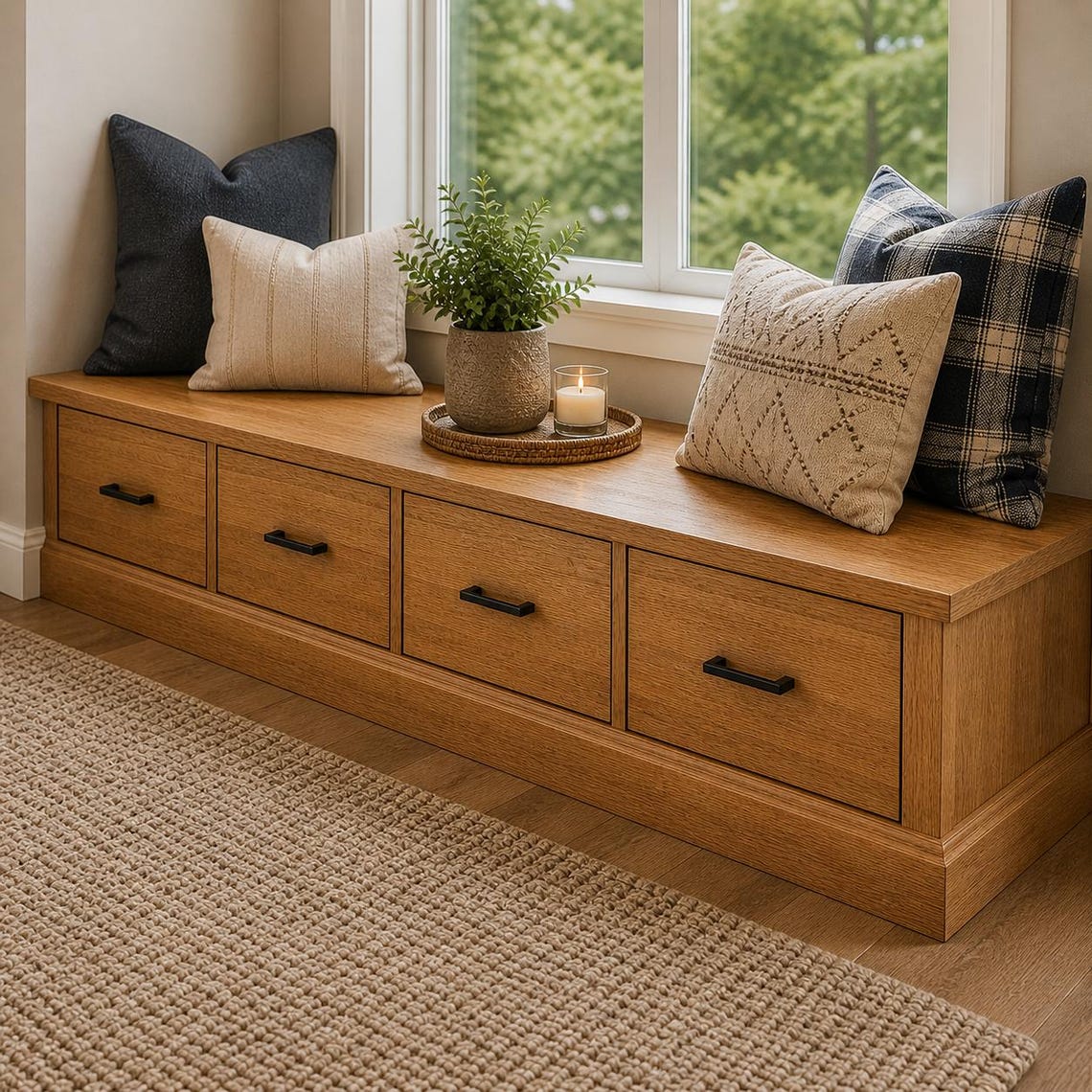 Window Seat Bench Plan PDF Storage Cabinet With Drawers DIY Woodworking ...