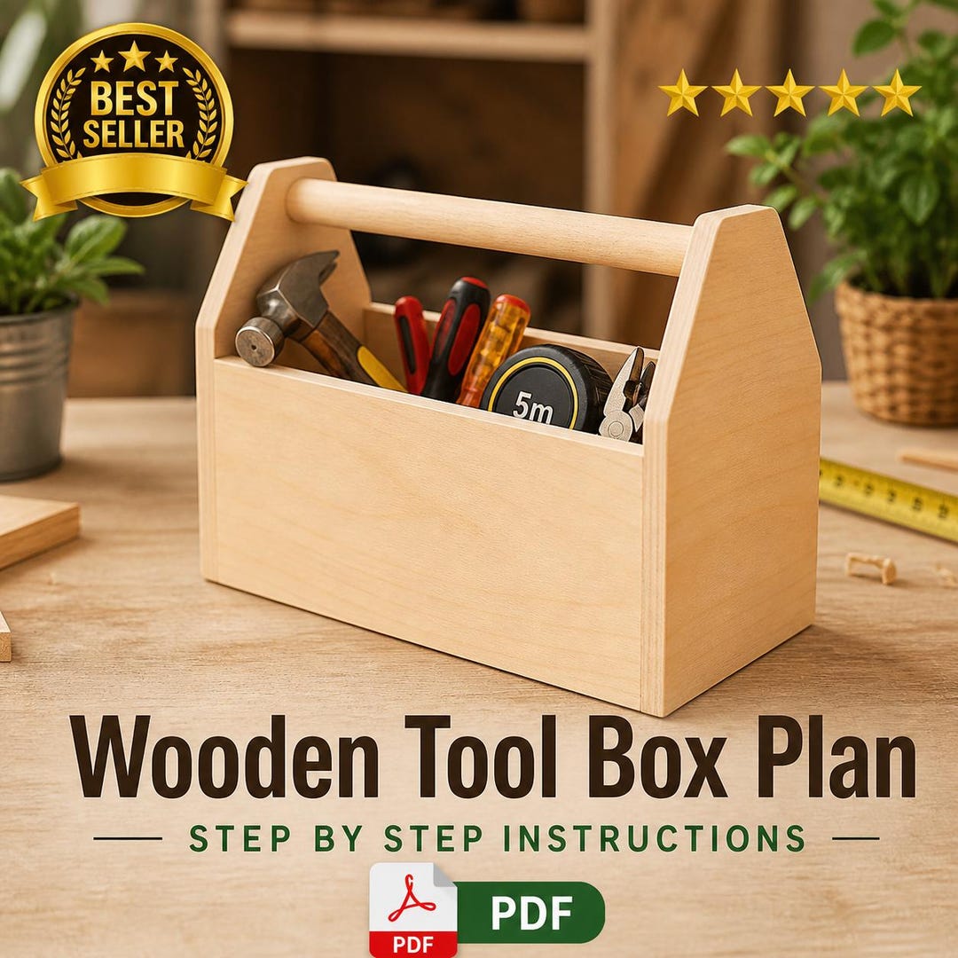 Wooden Tool Box Plan DIY Storage Organizer Handle Rustic PDF Build ...