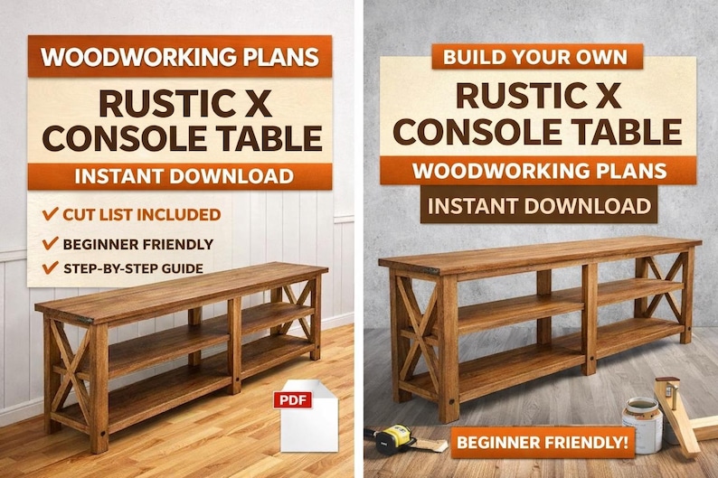 Rustic X Console Table Plans PDF | Farmhouse Entryway Table | DIY ...