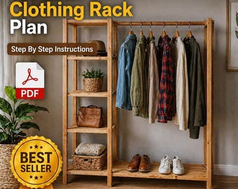 Industrial Clothing Rack Plans PDF Wooden Closet System DIY Garment Rack Digital
