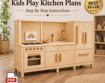 Kids Play Kitchen Plans PDF DIY Toy Kitchen Woodworking Furniture Blueprint