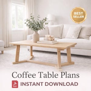 Planos para mesa de centro DIY en PDF: Guía de construcción de muebles de carpintería estilo granja moderna