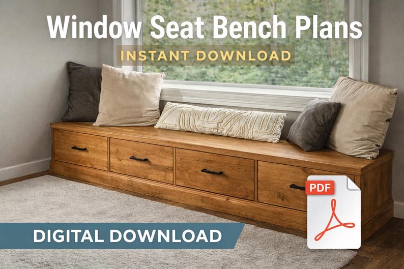 DIY Window Seat Bench Plans With Drawers Storage Woodworking PDF Built ...