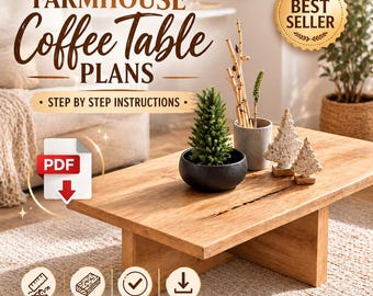 Farmhouse Coffee Table Plans PDF Rustic DIY Woodworking Living Room Furniture