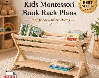 Montessori Book Rack Plans PDF Kids Bookshelf DIY Woodworking Template