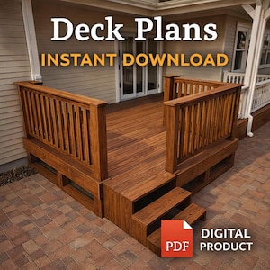 Planos de terraza DIY (PDF): Terraza pequeña para patio trasero con escaleras, guía paso a paso