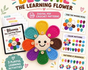 Montessori Crochet Flower Pattern, Learning Toy PDF, Sensory Educational Toy, Printable Cards