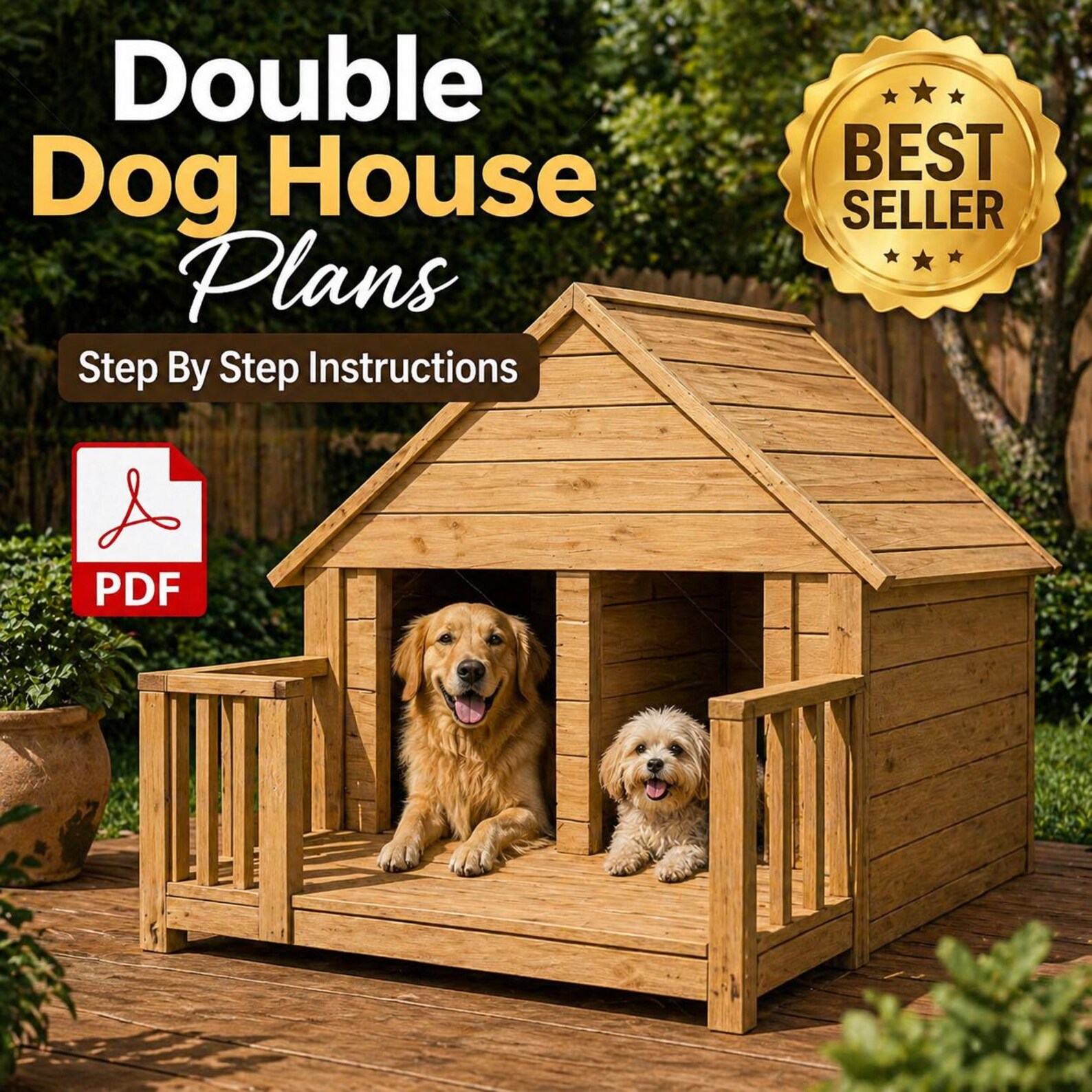 Double Dog House Plans PDF Large Wooden Kennel DIY Digital Download - Etsy