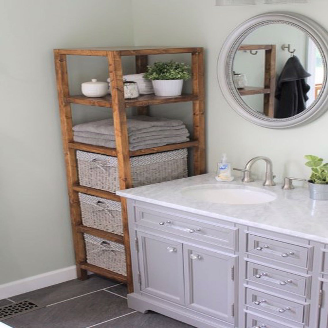 DIY Wooden Bath Tower, Wooden Bath Shelf, Farmhouse Linen Tower