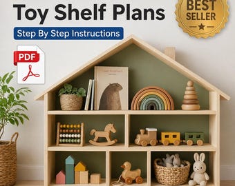 Montessori speelgoedplankplannen pdf | Boekenplank zelf maken | Digitale download voor kinderopbergkast