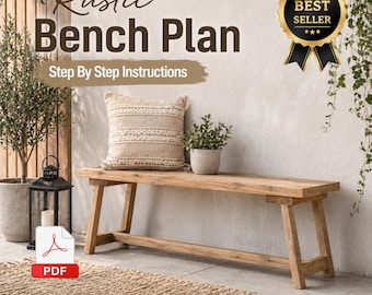 Rustic Bench Plan PDF DIY Wooden Farmhouse Entryway Bench Easy Build Blueprint
