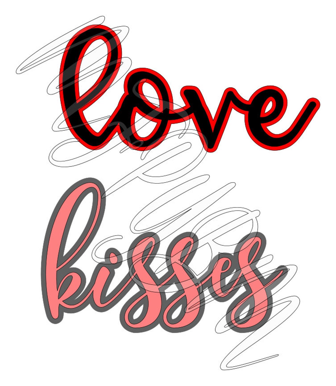 Love and Kisses words 2 layers digital design SVG PDF Etsy