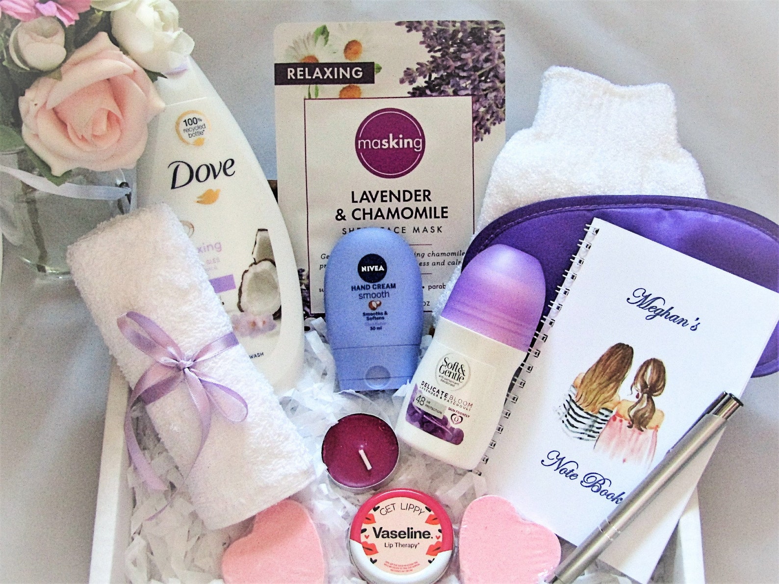 Best Friends purple themed pamper hamper. Personalised. Etsy