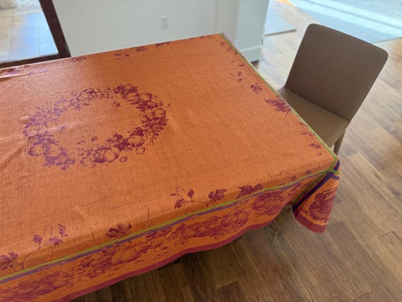 Williams Sonoma Jacquard Tablecloth Copper Pumpkin & Turkey Linen