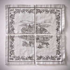 Williams Sonoma Jacquard Servietten 5er Set Braune Pferdewagen & Eichel NEU