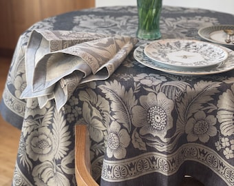 Williams Sonoma Jacquard Tablecloth Copper Pumpkin & Turkey Linen