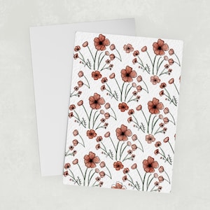 Arte lineal floral, tarjeta de felicitación de primavera, arte lineal en acuarela, tarjeta de "Que te mejores pronto", tarjeta de condolencias, "Pensando en ti", tarjetas de notas, William Morris
