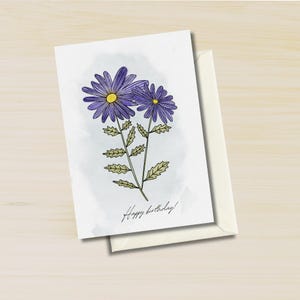 Cartão de aniversário de setembro, cartão de aniversário de áster, mês de nascimento, buquê, impressão, tatuagem, dia dos namorados, cartão de amizade, conjunto de cartões de nota