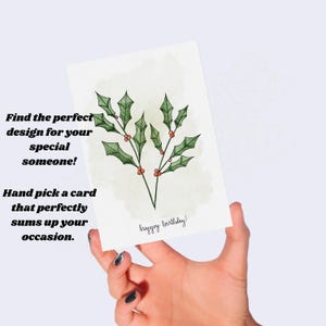 Cartão de aniversário de dezembro | Flor de nascimento | Mês de aniversário | Presente | Flores de azevinho | Buquê de flores de nascimento | Arte de parede | Impressão | Arbustos de azevinho | Flor | Tatuagem de flor de nascimento