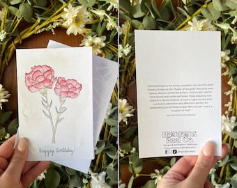 January Birthday Card|Birth Flower|Birthmonth|Gift|Carnation Flowers|Birth Flower Bouquet|Wall Art|Print|Bushes|Flower|BirthFlower Tattoo