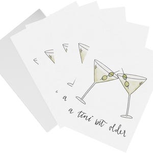 Tini Bit Older Blue Cheese Olive Martini biglietto di auguri di compleanno SET/Morte ai suoi 20 anni/Invito espresso/Coriandoli Martini/Tini Time/Compleanno espresso