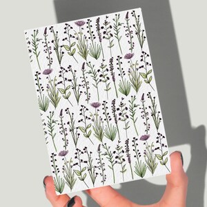 Arte lineal floral, tarjeta de felicitación de primavera, arte lineal en acuarela, tarjeta de "Que te mejores pronto", tarjeta de condolencias, "Pensando en ti", tarjetas de notas, William Morris
