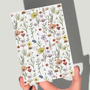 Arte lineal floral, tarjeta de felicitación de primavera, arte lineal en acuarela, tarjeta de "Que te mejores pronto", tarjeta de condolencias, "Pensando en ti", tarjetas de notas, William Morris
