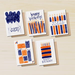 Jeu de cartes de cartes d'anniversaire de basket-ball, cartes orange et bleues, jeu de cartes, cartes avec enveloppes, carte d'anniversaire aquarelle, ballons, bougies, jeu de gâteaux
