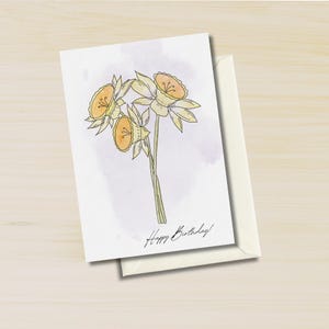 Cartão de aniversário de março, cartão de aniversário de narciso, mês de nascimento, buquê, impressão, tatuagem, dia dos namorados, cartão de amizade, conjunto de cartões de nota