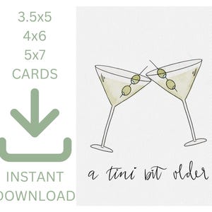 TÉLÉCHARGEMENT NUMÉRIQUE Carte d'anniversaire Tini Bit Older Martini Blue Cheese Olives|4 x 6 5 x 7 3,5 x 5|Aquarelle|Imprimable|Impression|HighlightReelCo|Talk 30