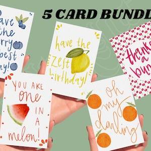 Lot de cartes d'été II | Cartes assorties pour l'été | Cartes de fruits | Anniversaire de baies | Un melon | Carte d'anniversaire Zeste | Cadeau d'anniversaire |