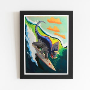 Triceratops / Surfen / Dinosaurier / Dinosaurier Druck / Kunst / Home Decor / Surfen Poster