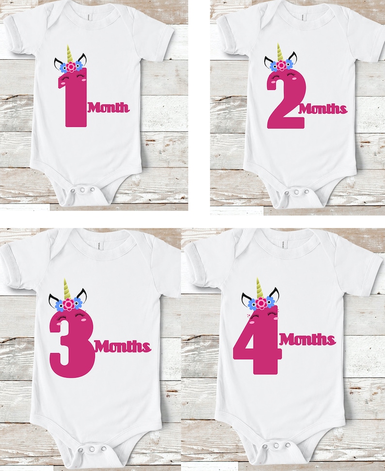 Monthly Milestone Onesies, 12 Piece Set, Unicorn Onesie, shops Cute Birthday Onesie