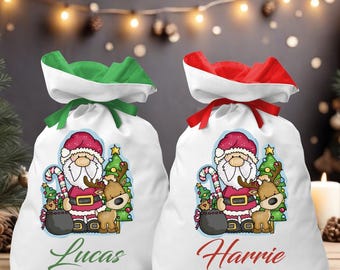 Santa & Reindeer Coloured Santa Sack - Personalised