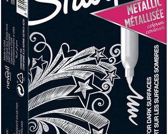 Sharpie Metallic Permanent Markers, Fine Point, Silver, 12 Count