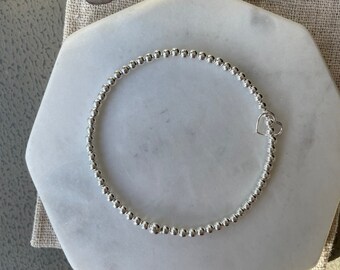 Sterling Silver Stretch Bracelet with Love Heart