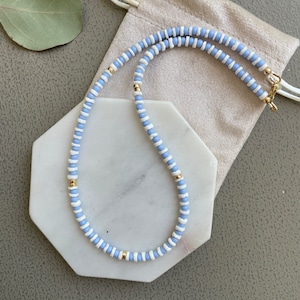 White Shell Disc Necklace - Blue