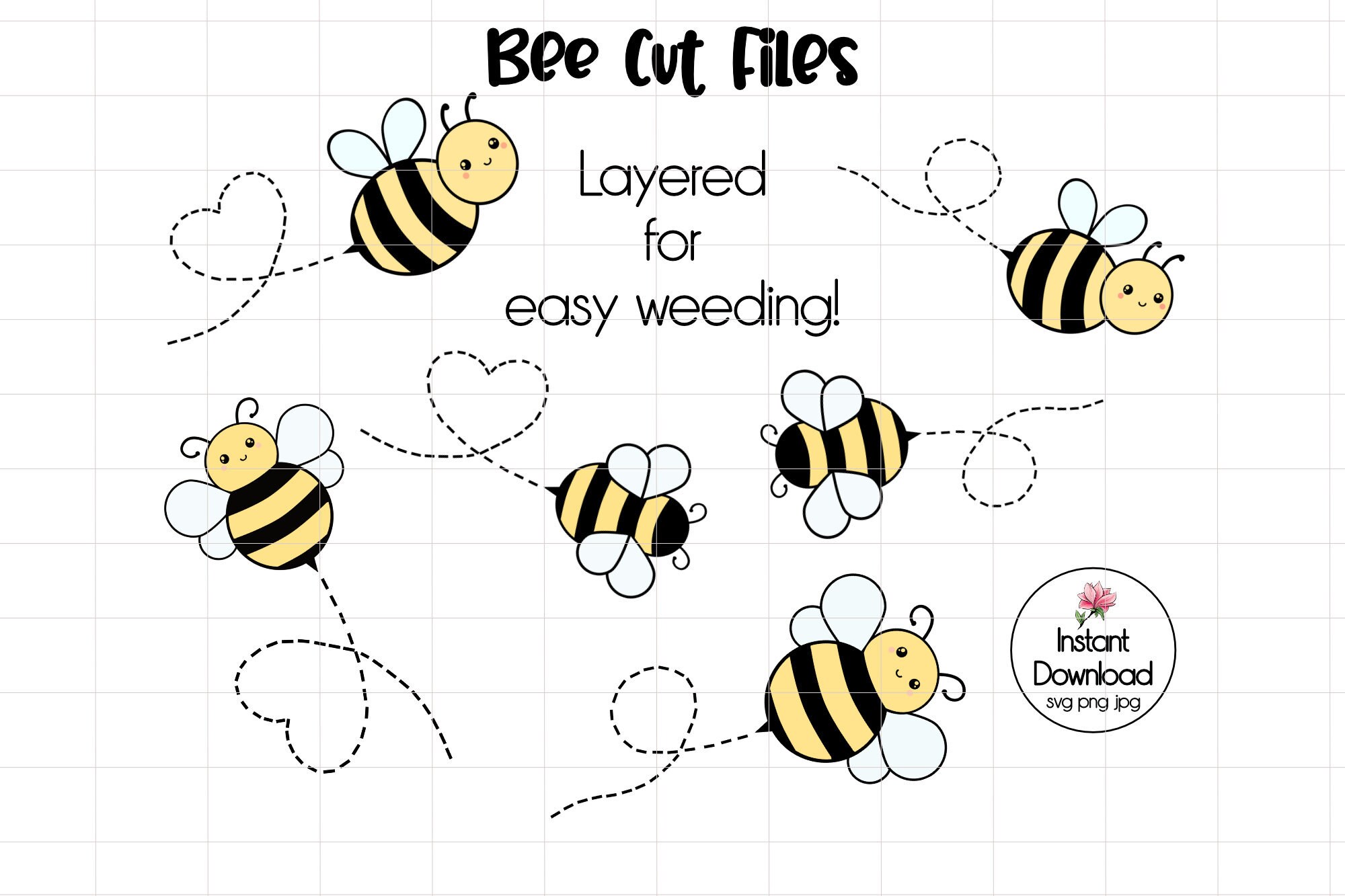 Bee SVG, Kawaii Bee Cut File, Bee Clip Art, PNG JPG