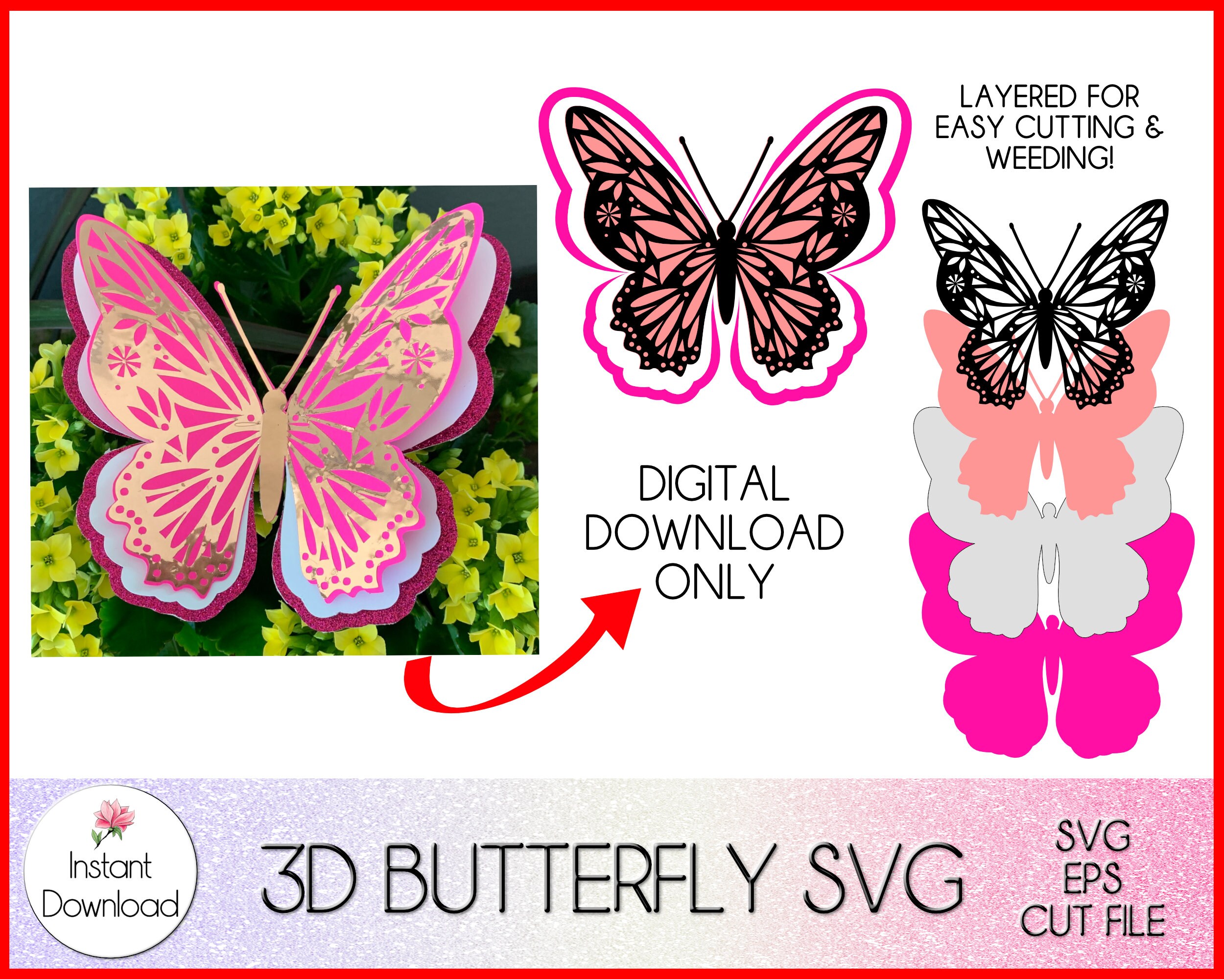 Download Butterfly SVG 3D Butterfly SVG Layered Butterfly Template ...