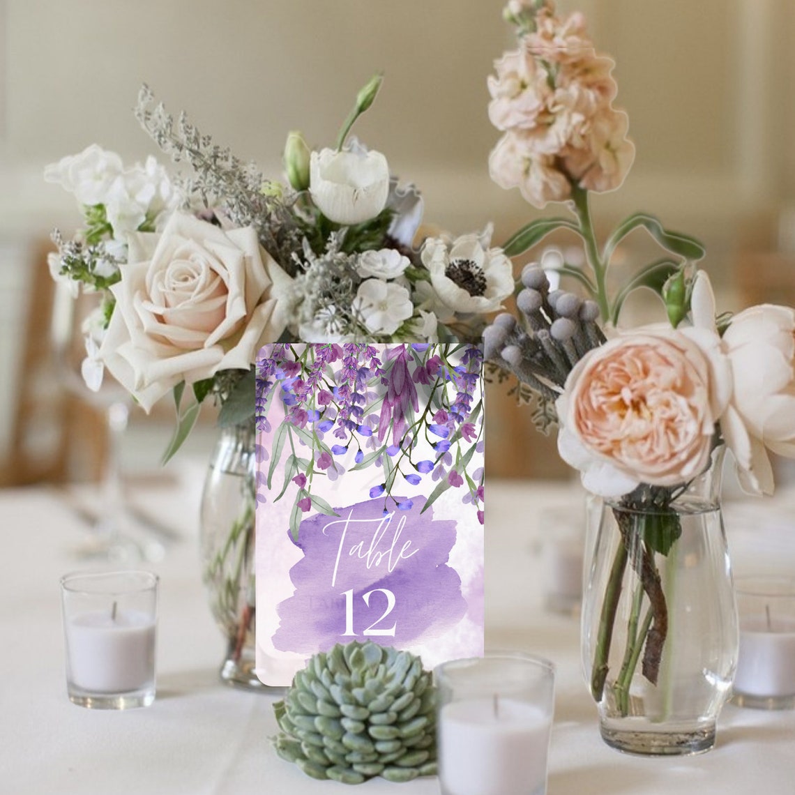 Purple Floral Table Numbers 5x7 Wedding Table Numbers image 1