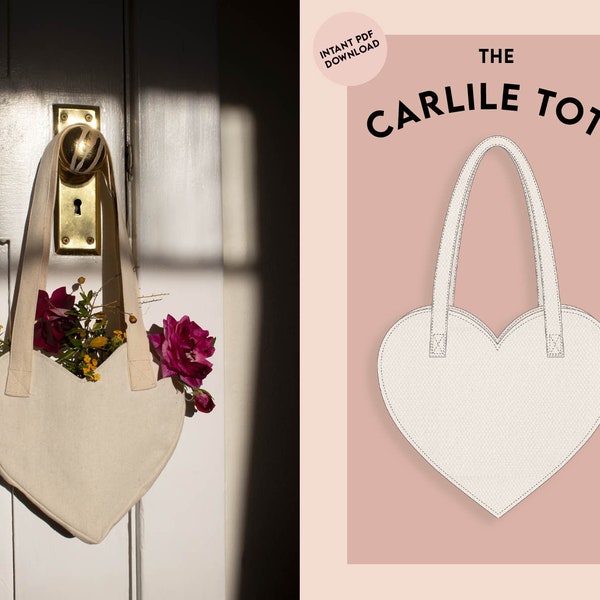Heart shaped tote bag - Small - Sewing pattern instant PDF download