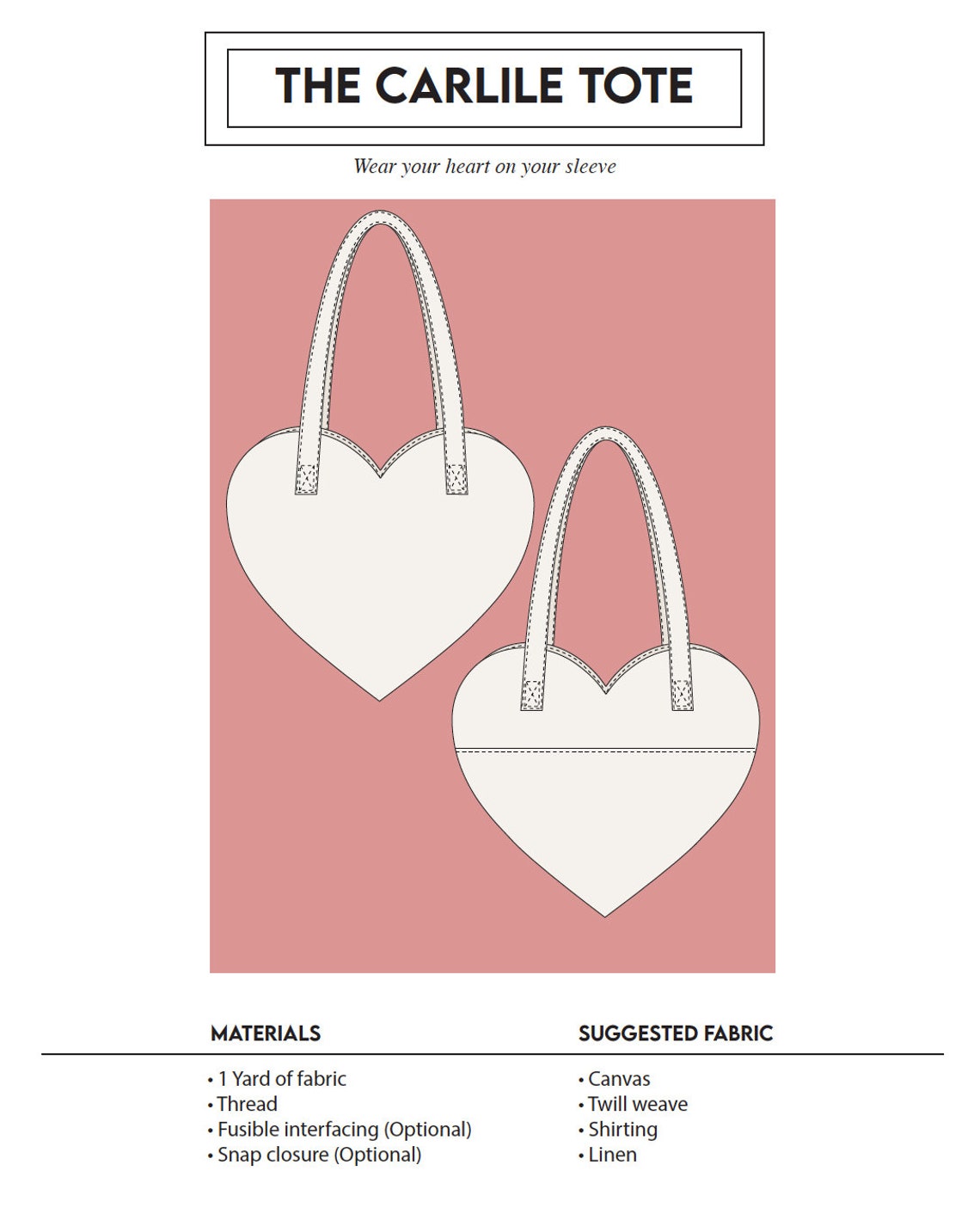 Heart Shaped Tote Bag Small Sewing Pattern Instant PDF Etsy