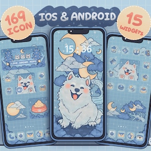 iOS and Android (Easy use) App Icon set | Samoyed dog | Cute Kawaii Wallpapers and Widgets | Phone theme | Phone wallpaper l Widgets