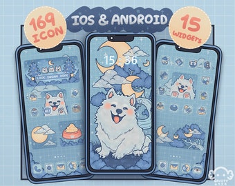 Samoyed Dog App Icon Set: Kawaii Phone Theme and Widgets (iOS/Android)