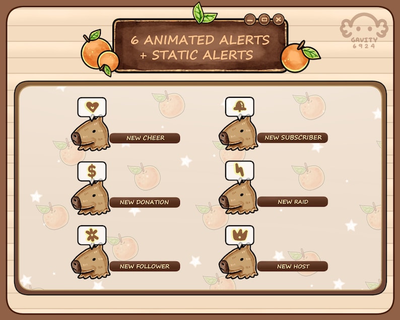 Stream Overlay
Stream Overlay Pack
Vtuber
Capybara Stream
Capybara
Gaming
gaming gift
Animated Stream
Alerts
Alerts Stream
Stream Pack
Cozy Stream
Cozy Overlay